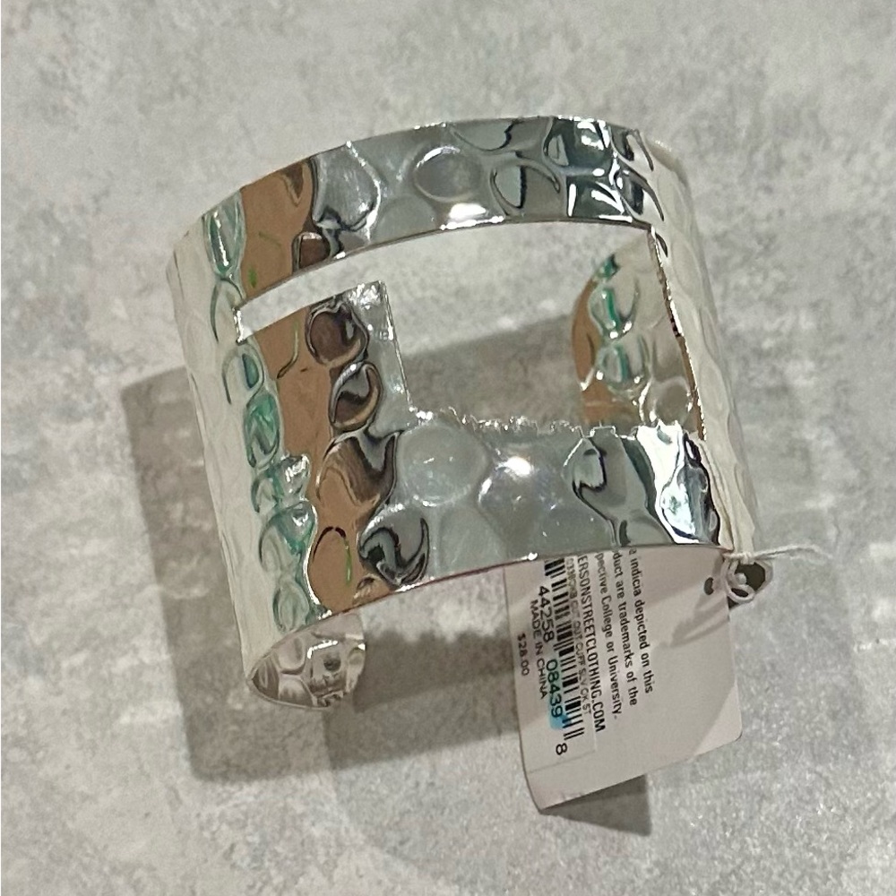 Shiny Silver Textured Cuff Oklahoma Bracelet
